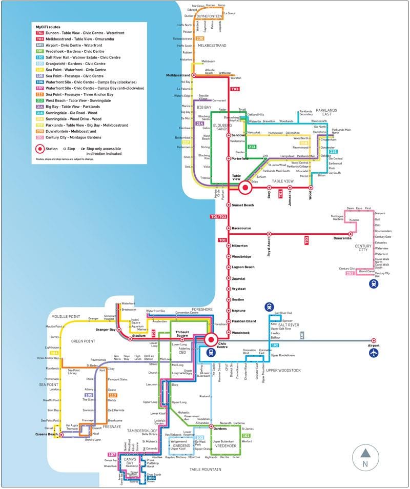 ผ้าคลุมเมือง myciti รถบนแผนที่เส้นทาง