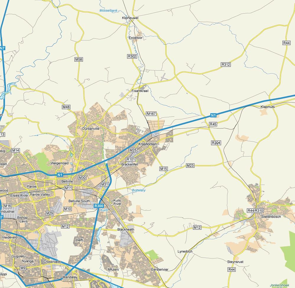 แผนที่ของ kraaifontein ผ้าคลุมเมือง
