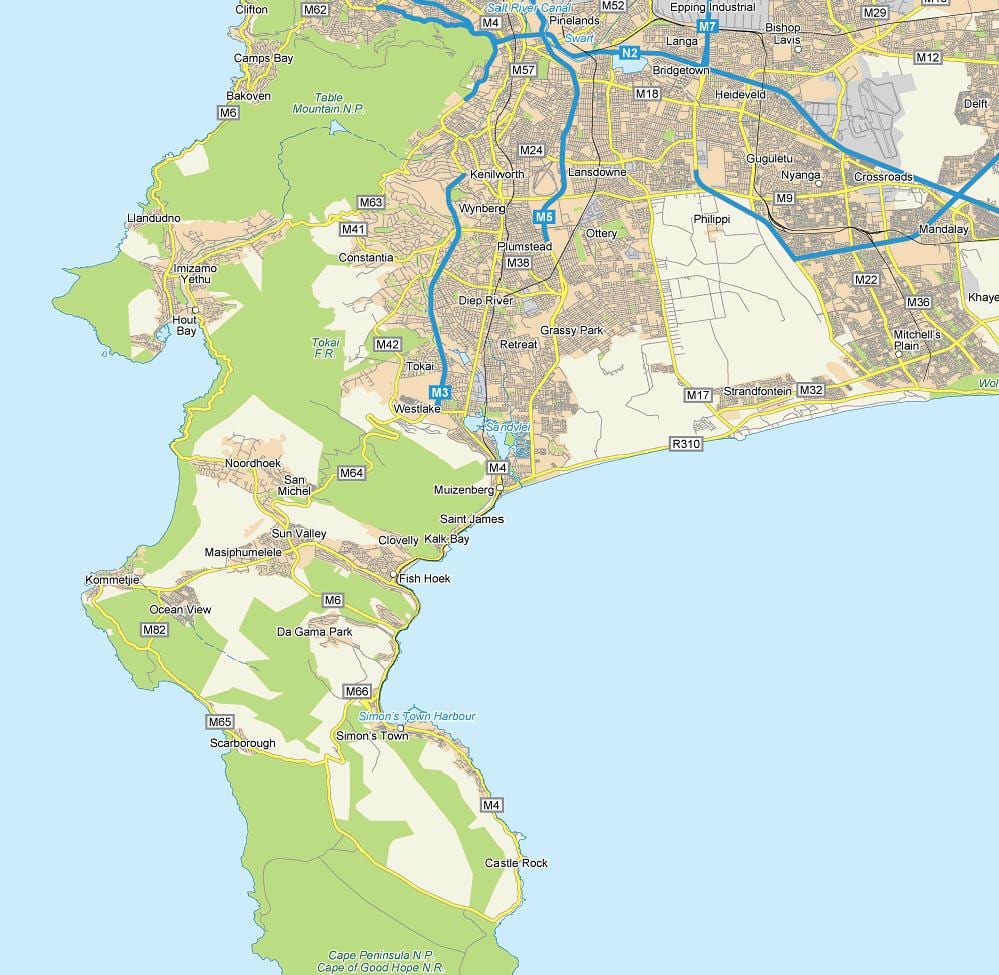 แผนที่ของ muizenberg ผ้าคลุมเมือง