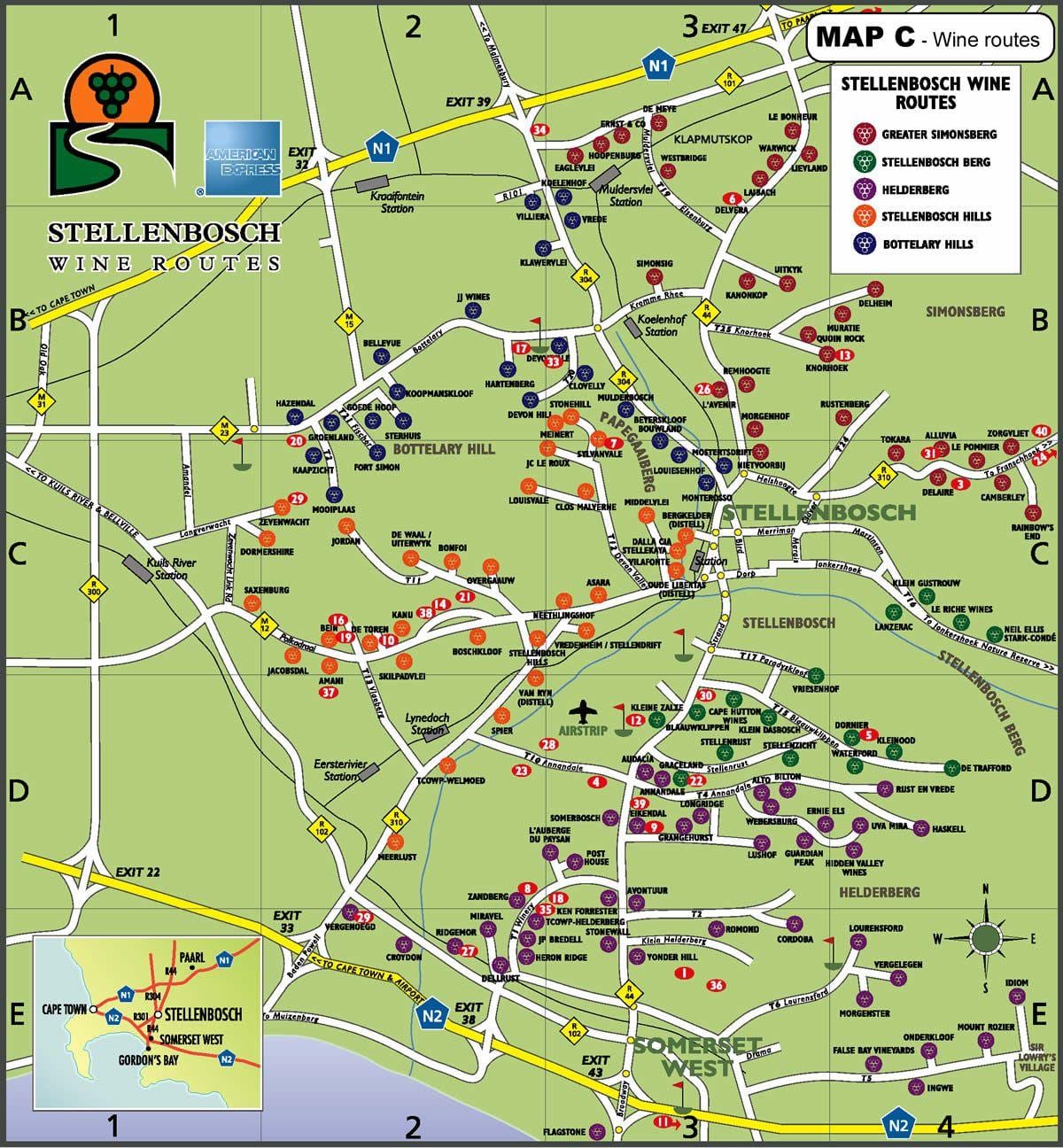 แผนที่ของไวน์เส้นทางแนวทางดำเนินผ้าคลุมเมือง