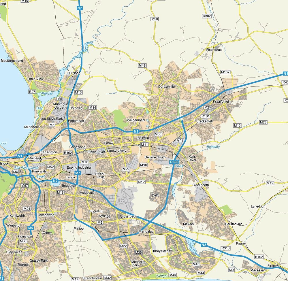 bellville ผ้าคลุมเมืองบนแผนที่