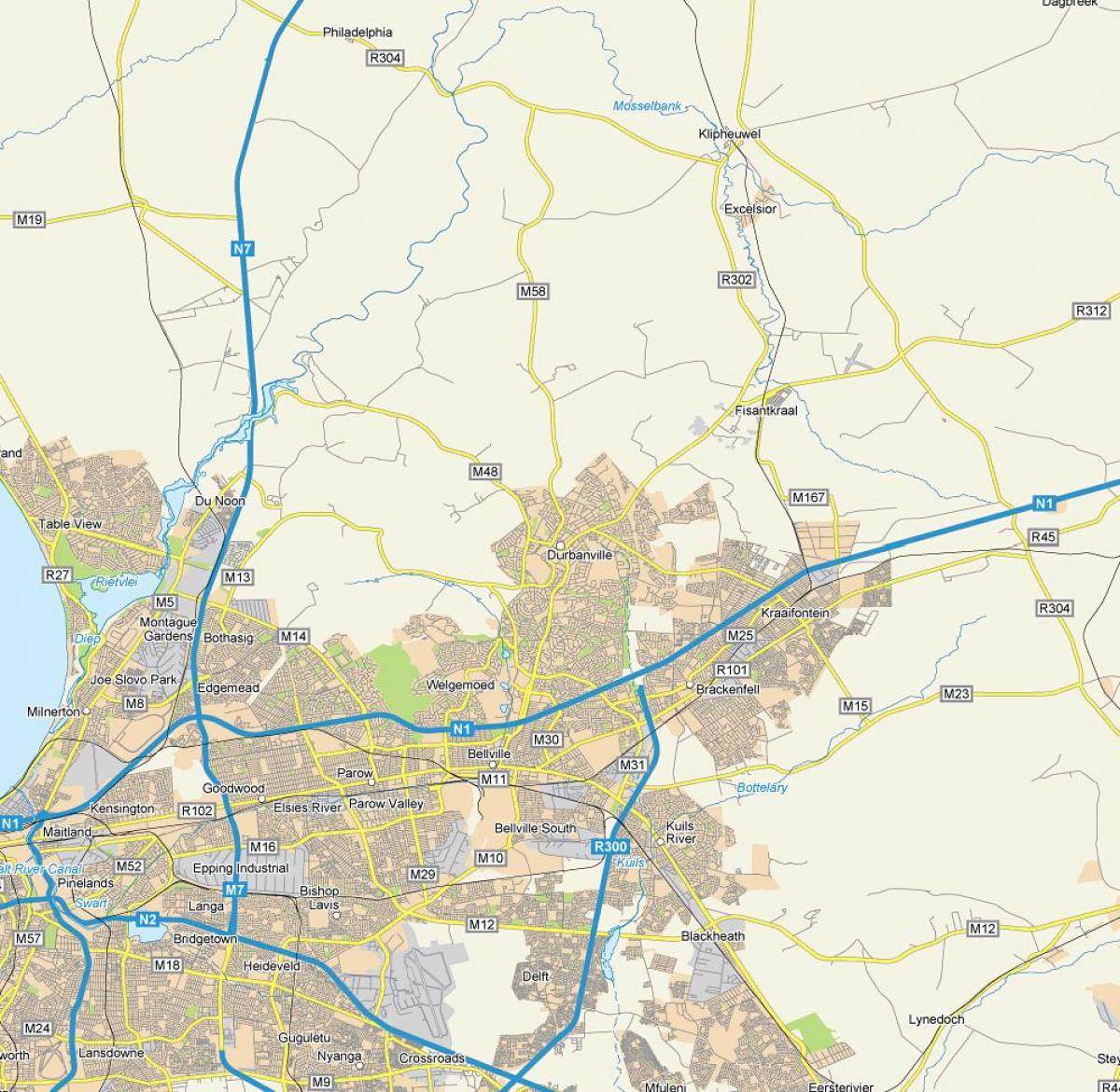 แผนที่ของ durbanville หมู่บ้านย่านชานเมืองต่าง