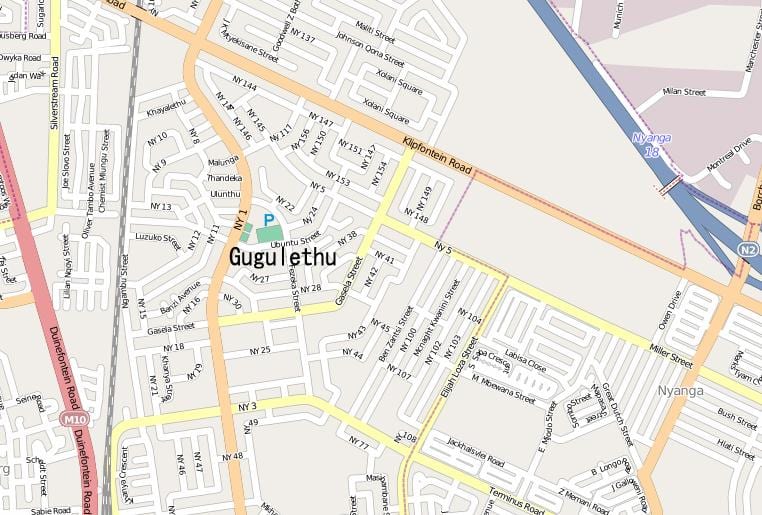 แผนที่ของ gugulethu ผ้าคลุมเมือง