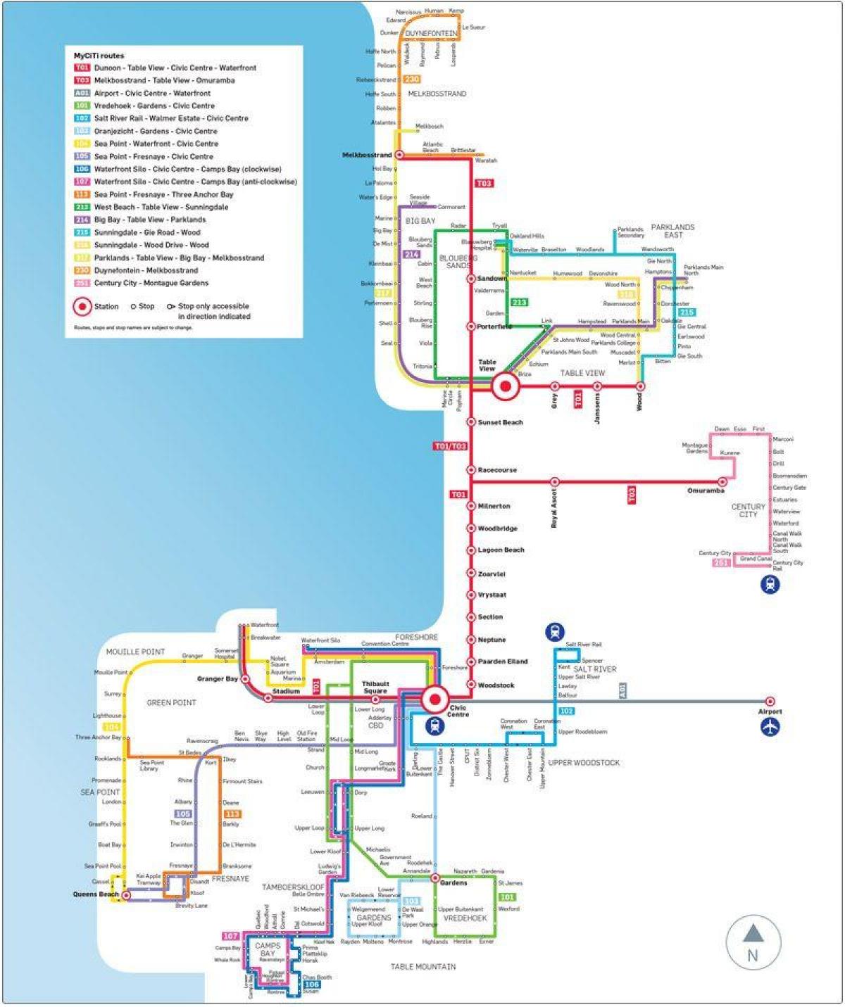 myciti รถบนแผนที่เส้นทาง