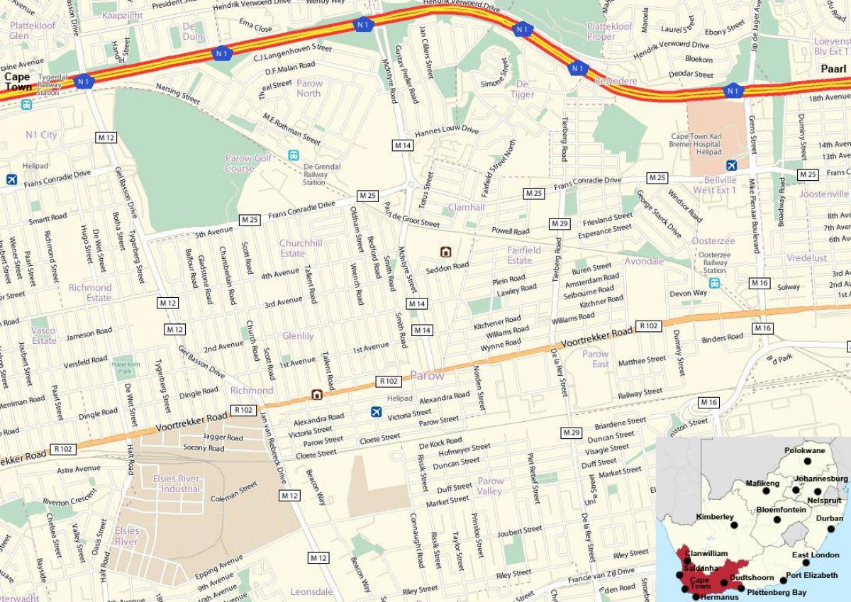 แผนที่ของ parow ผ้าคลุมเมือง