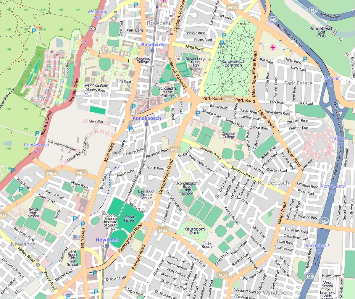 แผนที่ของ rondebosch ผ้าคลุมเมือง
