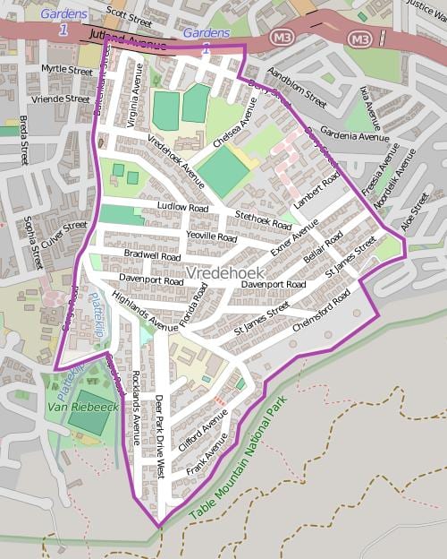 แผนที่ของ vredehoek ผ้าคลุมเมือง