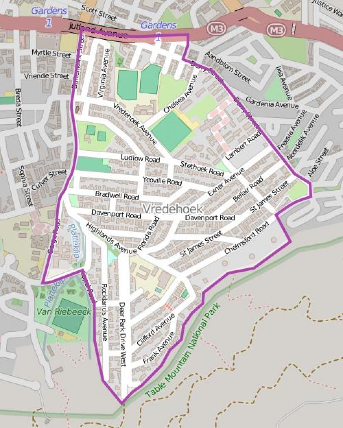 แผนที่ของ vredehoek ผ้าคลุมเมือง