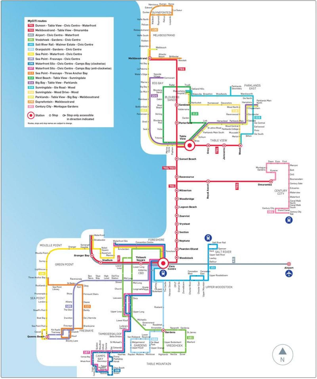 ผ้าคลุมเมือง myciti รถบนแผนที่เส้นทาง