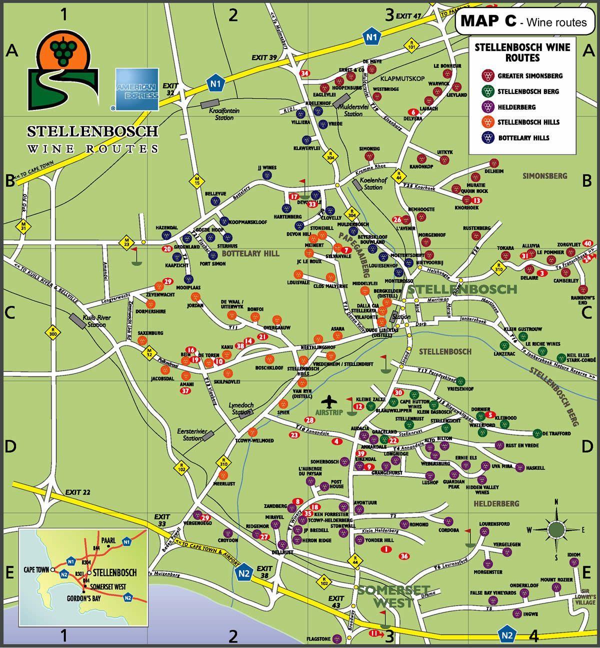 แผนที่ของไวน์เส้นทางแนวทางดำเนินผ้าคลุมเมือง