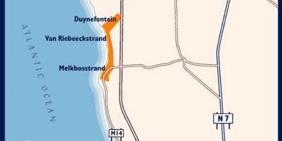 แผนที่ของชายหาดทางตะวันตกผ้าคลุมเมือง